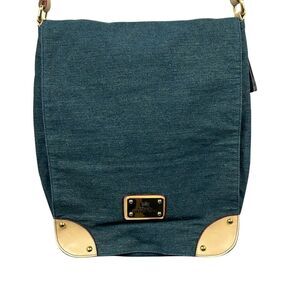Egon Furstenberg‎ Womens Denim Shoulder Messenger Bag Leather Strap Blue NWT